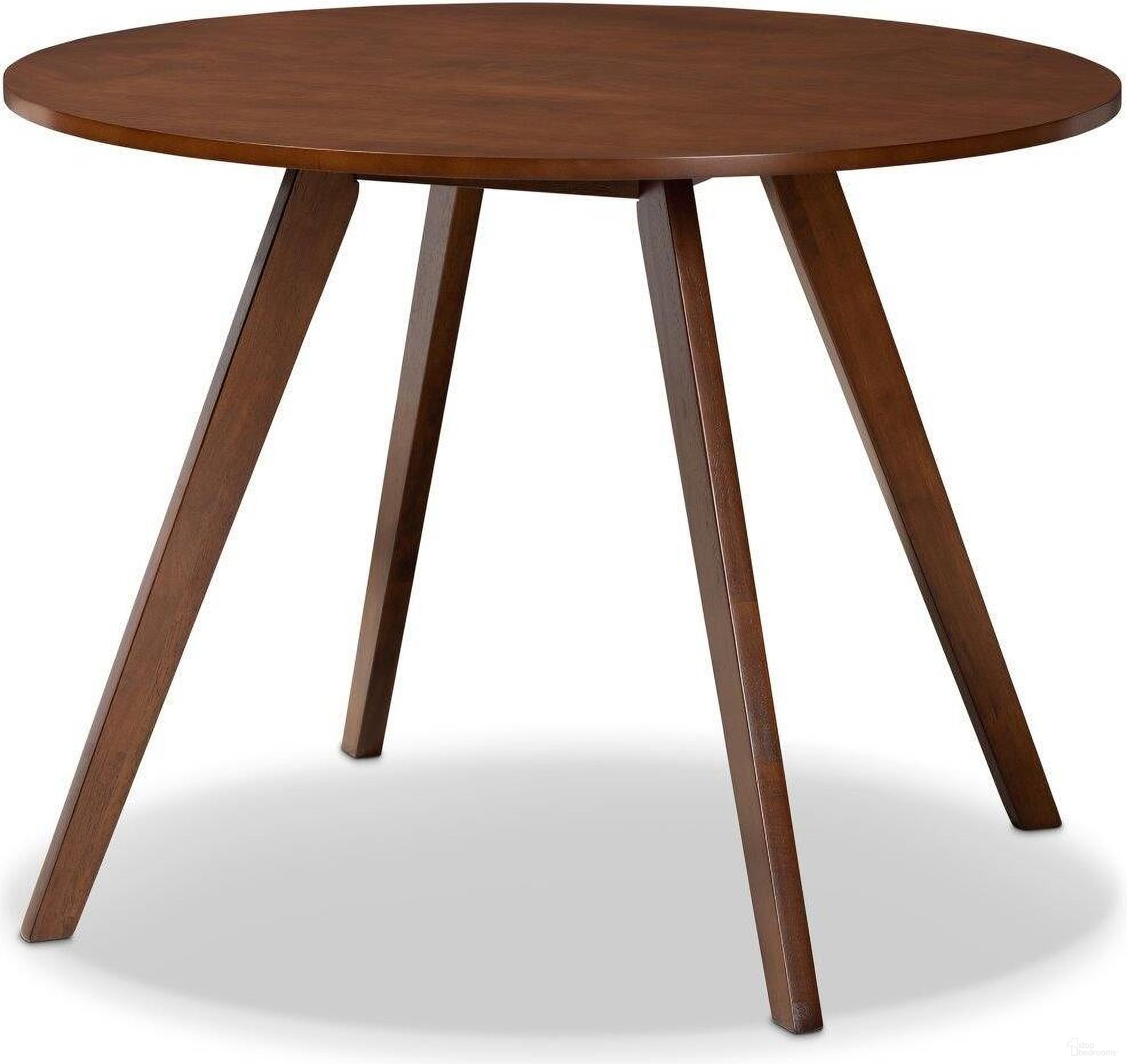 The appearance of Alana Mid-Century Modern Transitional Walnut Brown Finished Round Wood Dining Table designed by Baxton Studio in the transitional interior design. This walnut piece of furniture  was selected by 1StopBedrooms from Alana Collection to add a touch of cosiness and style into your home. Sku: Hexa-Walnut-Round DT. Table Base Style: Legs. Material: Rubberwood. Size: 39".