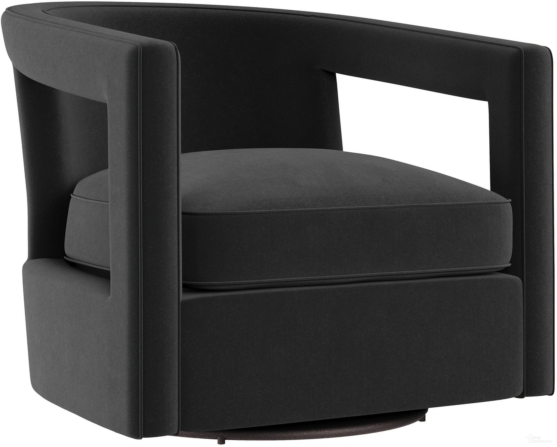 The appearance of Alana Velvet Fabric Swivel Chair In Grey designed by Bernhardt in the transitional interior design. This grey velvet piece of furniture was selected by 1StopBedrooms from Alana Collection to add a touch of cosiness and style into your home. Sku: N1118SX_5534-011. Material: Velvet. Upholstery Material: Velvet.