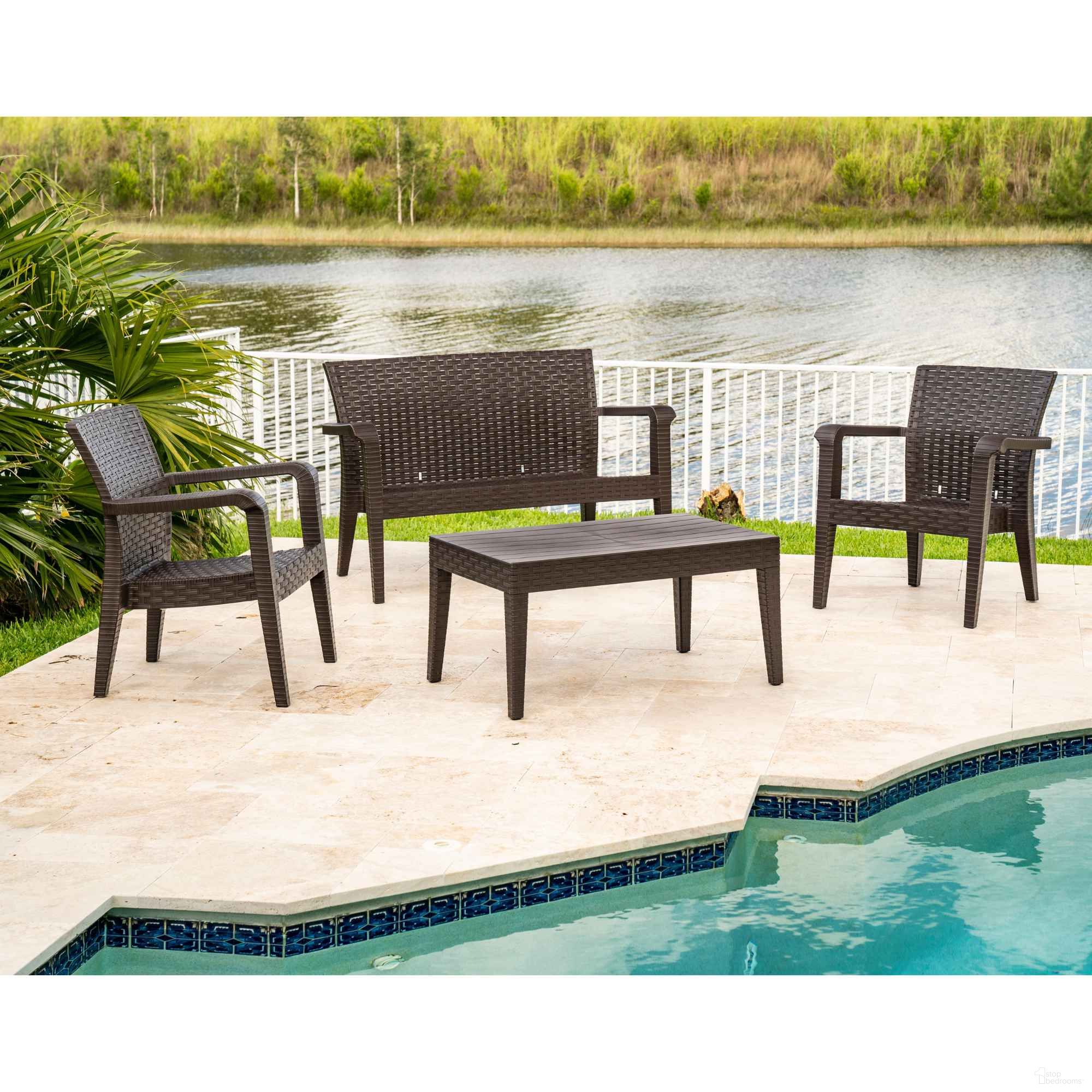 The appearance of Alaska 4-Piece Seating Set In Brown designed by Rainbow Outdoor in the traditional interior design. This brown piece of furniture was selected by 1StopBedrooms from Alaska Collection to add a touch of cosiness and style into your home. Sku: RBO-ALASKA-BRW-4PS. Material: Polypropylene.