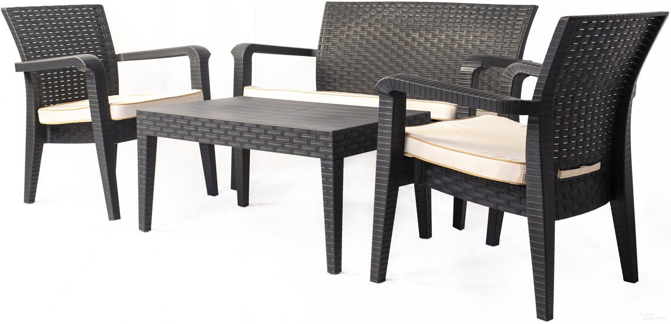 The appearance of Alaska 4-Piece Seating Set with Cushions In Anthracite and Cream designed by Rainbow Outdoor in the traditional interior design. This anthracite and cream piece of furniture was selected by 1StopBedrooms from Alaska Collection to add a touch of cosiness and style into your home. Sku: RBO-ALASKA-ANT-4PC-CUSH-CRM. Material: Polypropylene.