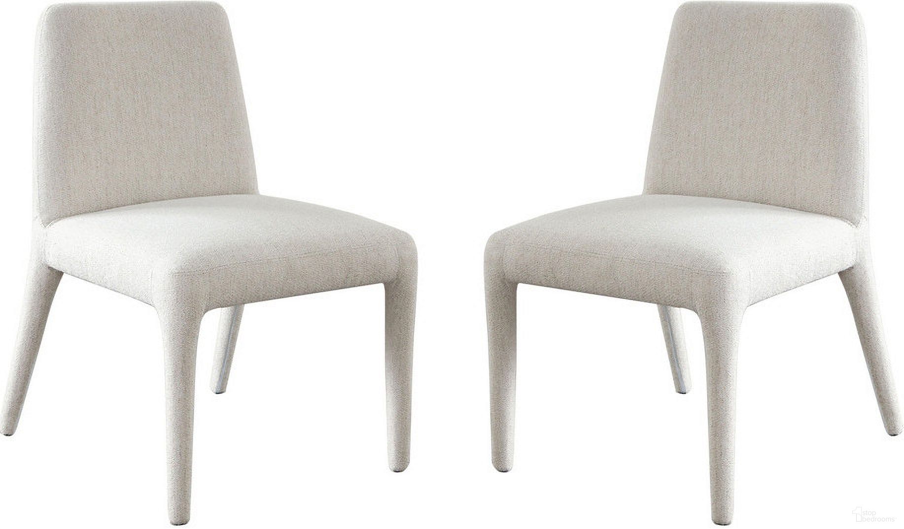The appearance of Alba Dining/Accent Chairs Set of 2 In Oat Polyester Fabric with Wrapped Leg designed by Diamond Sofa in the modern / contemporary interior design. This light oat piece of furniture  was selected by 1StopBedrooms from Alba Collection to add a touch of cosiness and style into your home. Sku: ALBADCOT2PK. Material: Fabric.