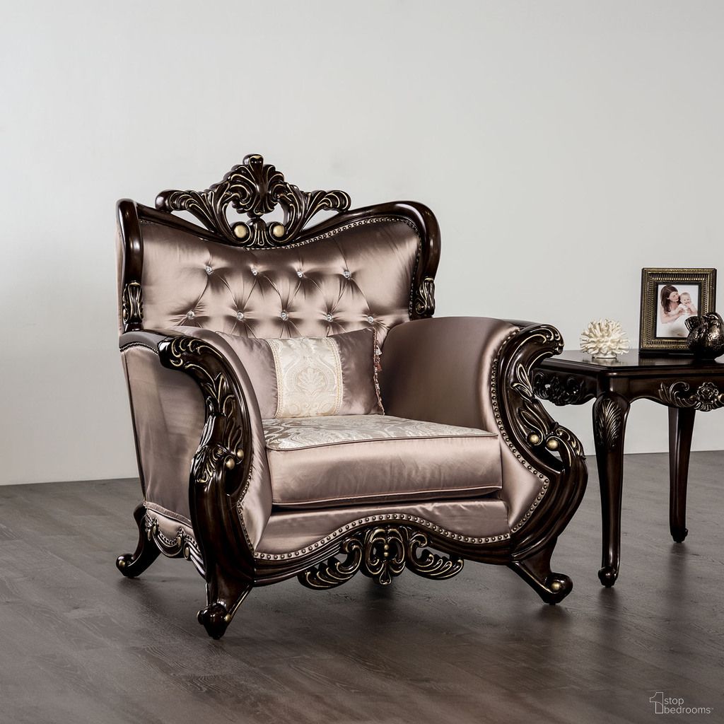 The appearance of Albacete Chair In Dark Cherry and Brown designed by Furniture of America in the traditional interior design. This dark cherry and brown piece of furniture was selected by 1StopBedrooms from Albacete Collection to add a touch of cosiness and style into your home. Sku: FM65006BR-CH. Material: Velvet.