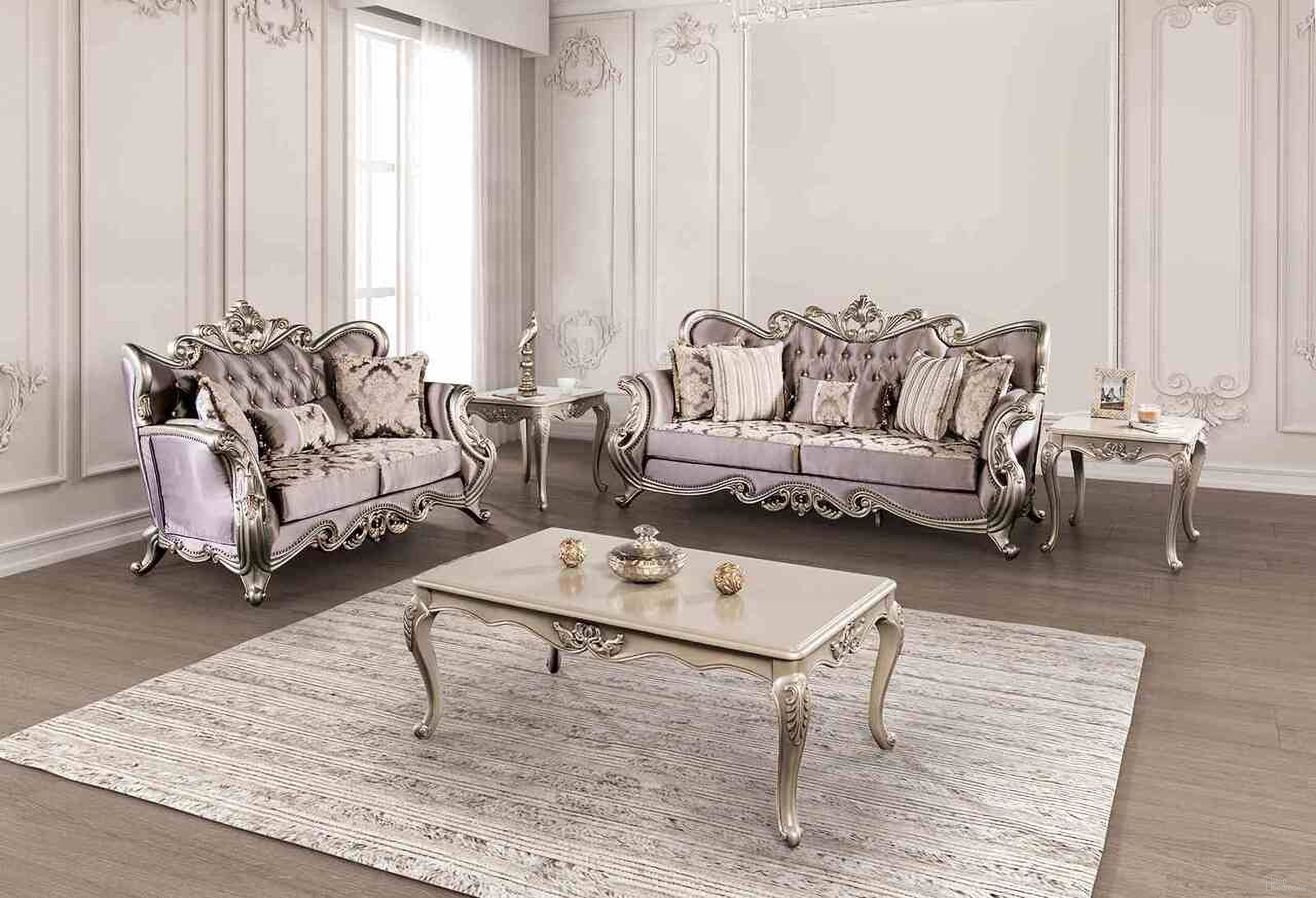 The appearance of Albacete Living Room Set In Champagne and Purple designed by Furniture of America in the traditional interior design. This champagne and purple piece of furniture was selected by 1StopBedrooms from Albacete Collection to add a touch of cosiness and style into your home. Sku: FM65006PR-SF;FM65006PR-LV. Material: Velvet.