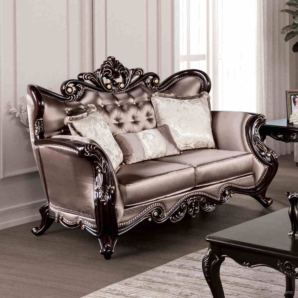 The appearance of Albacete Loveseat In Dark Cherry and Brown designed by Furniture of America in the traditional interior design. This dark cherry and brown piece of furniture was selected by 1StopBedrooms from Albacete Collection to add a touch of cosiness and style into your home. Sku: FM65006BR-LV. Material: Velvet.