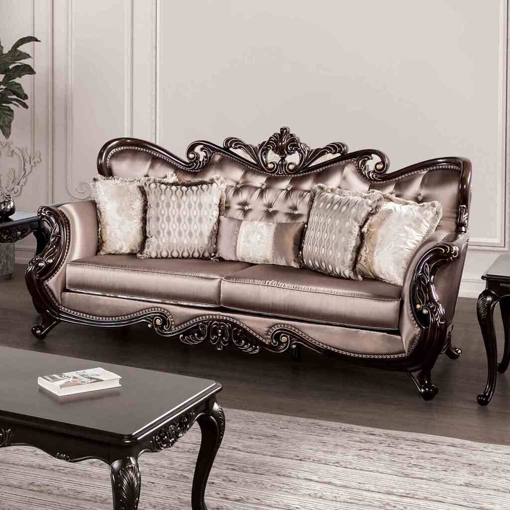 The appearance of Albacete Sofa In Dark Cherry and Brown designed by Furniture of America in the traditional interior design. This dark cherry and brown piece of furniture was selected by 1StopBedrooms from Albacete Collection to add a touch of cosiness and style into your home. Sku: FM65006BR-SF. Material: Velvet.