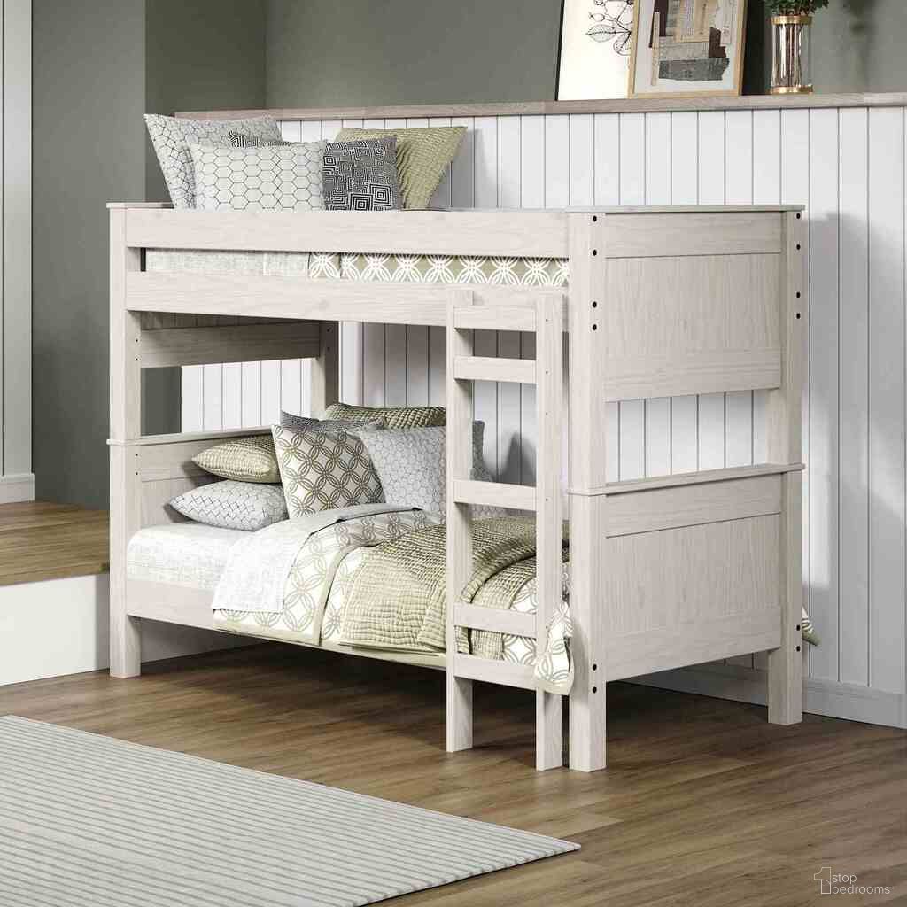 The appearance of Albani Twin/Twin Bunk Bed In White designed by Furniture of America in the rustic / southwestern interior design. This white piece of furniture  was selected by 1StopBedrooms from Albani Collection to add a touch of cosiness and style into your home. Sku: AM-BK302WH-1;AM-BK302WH-2;AM-BK302WH-3;AM-BK302WH-4;AM-SL109-T. Bed Type: Bunk Bed. Bed Size: Twin Over Twin. Material: Solid Wood.