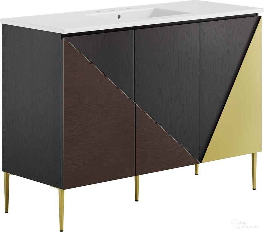 The appearance of Alchemist 48 Inch Single Sink Bathroom Vanity In White Black designed by Modway in the modern / contemporary interior design. This white black piece of furniture was selected by 1StopBedrooms from Alchemist Collection to add a touch of cosiness and style into your home. Sku: EEI-4375-WHI;EEI-6145-BLK-GLD. Material: Ceramic.