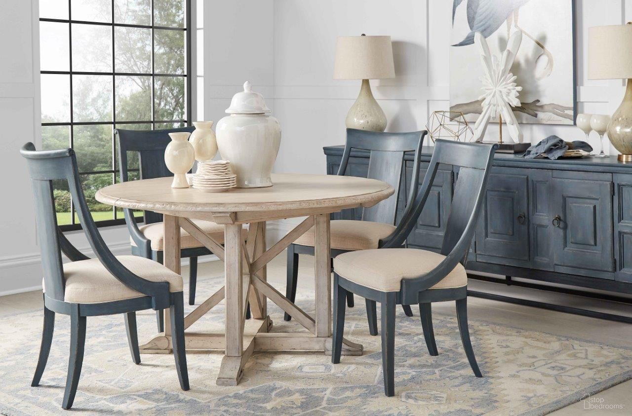 The appearance of Alcove Round Dining Room Set In White designed by A.R.T. in the traditional interior design. This white piece of furniture was selected by 1StopBedrooms from Alcove Collection to add a touch of cosiness and style into your home. Sku: 321225-2817TP;321225-2817BS;321206-2821;321206-2821. Table Base Style: Trestle. Table Top Shape: Round. Material: Wood. Size: 74".