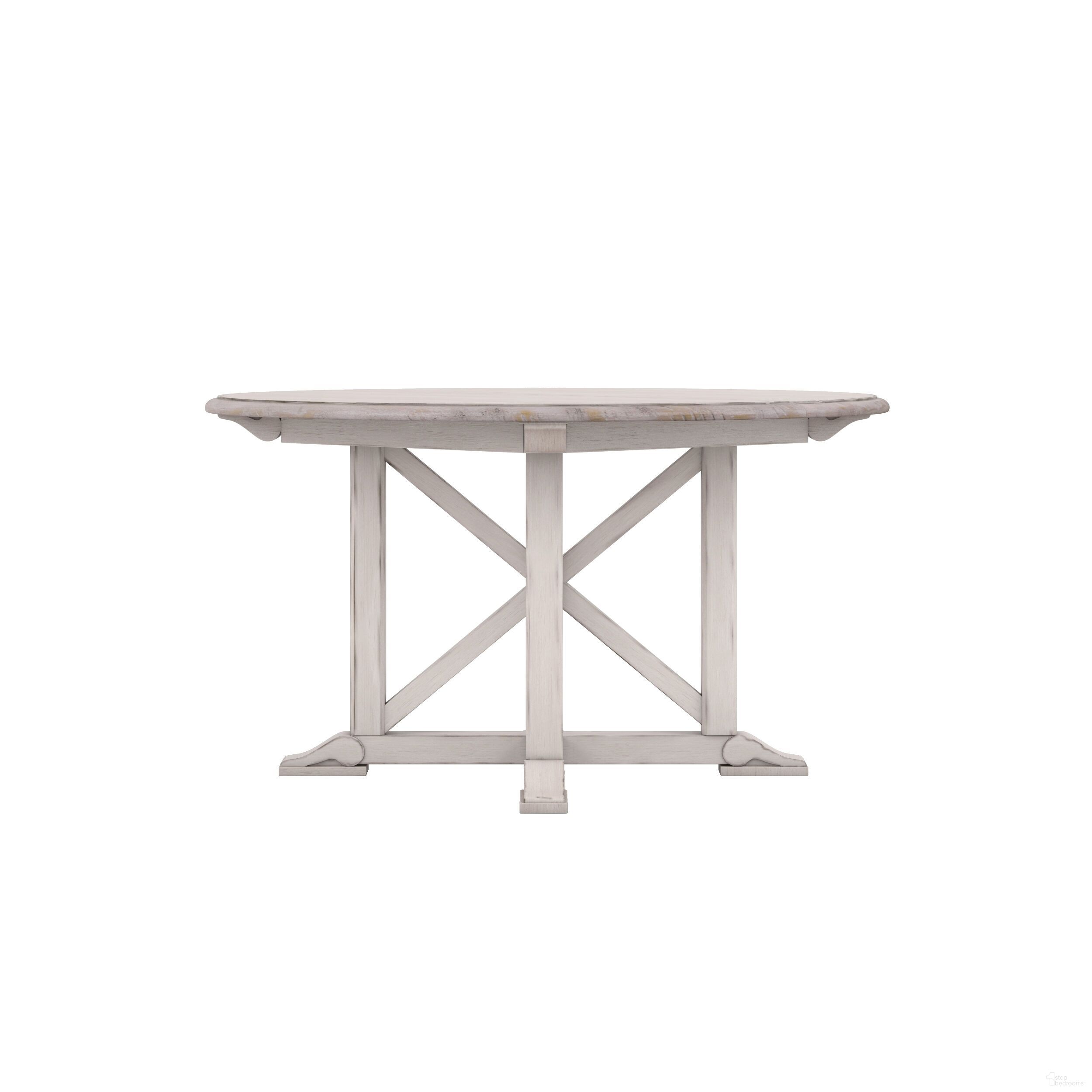 The appearance of Alcove Round Dining Table In White designed by A.R.T. in the traditional interior design. This white piece of furniture  was selected by 1StopBedrooms from Alcove Collection to add a touch of cosiness and style into your home. Sku: 321225-2817TP;321225-2817BS. Table Base Style: Trestle. Table Top Shape: Round. Material: Wood. Size: 74".