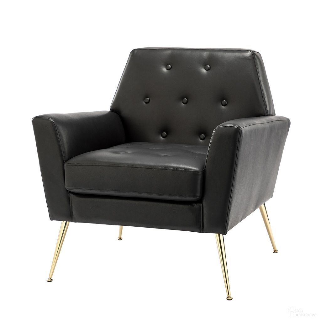 The appearance of Alcyone Armchair In Black designed by Karat Home in the modern / contemporary interior design. This black piece of furniture was selected by 1StopBedrooms from Alcyone Collection to add a touch of cosiness and style into your home. Sku: CHWH0470-BLACK. Material: Faux Leather.