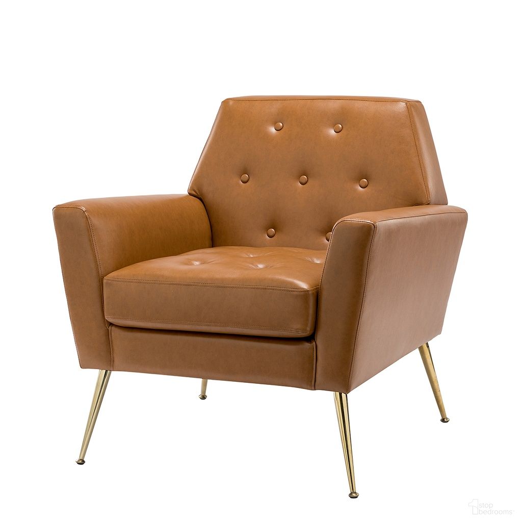 The appearance of Alcyone Armchair In Camel designed by Karat Home in the modern / contemporary interior design. This camel piece of furniture  was selected by 1StopBedrooms from Alcyone Collection to add a touch of cosiness and style into your home. Sku: CHWH0470-CAMEL. Material: Faux Leather.