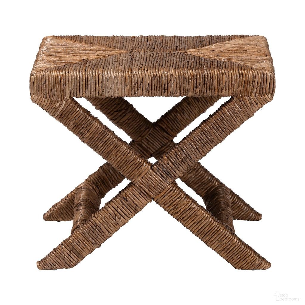 Alda Woven Seagrass Ottoman In Natural Brown