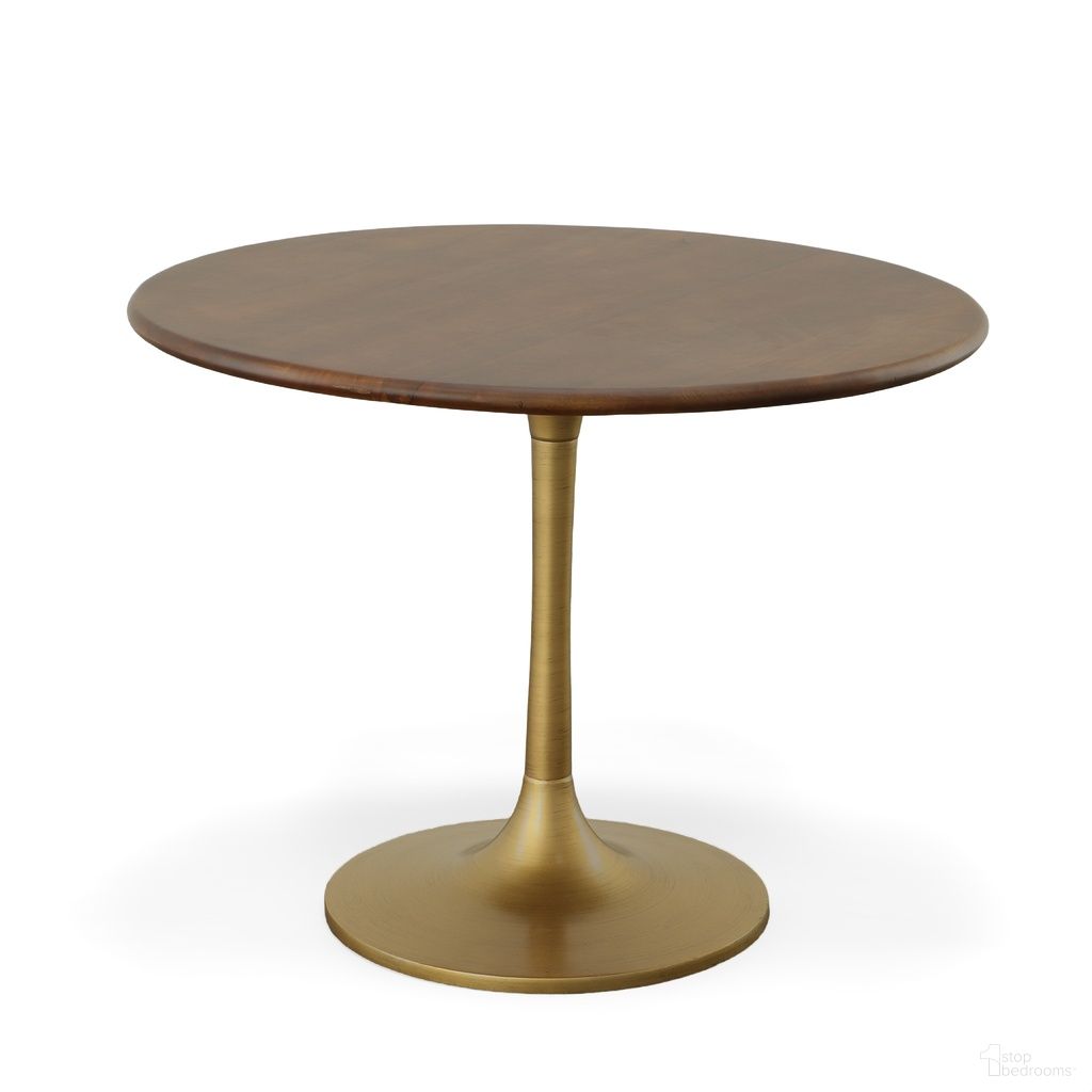 The appearance of Alden Wood Top 36 Inch Round Dining Table In Elm Top and Antique Gold Base designed by Carolina Living in the modern / contemporary interior design. This elm and antique gold piece of furniture  was selected by 1StopBedrooms from Alden Collection to add a touch of cosiness and style into your home. Sku: WT3636T-ELMGLD. Table Base Style: Pedestal. Table Top Shape: Round. Size: 36". Material: Mango Wood.