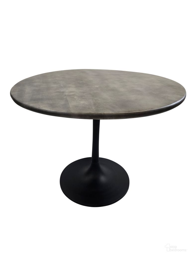 Alden Wood Top 36 Inch Round Dining Table In Fog Gray Top and Black Base