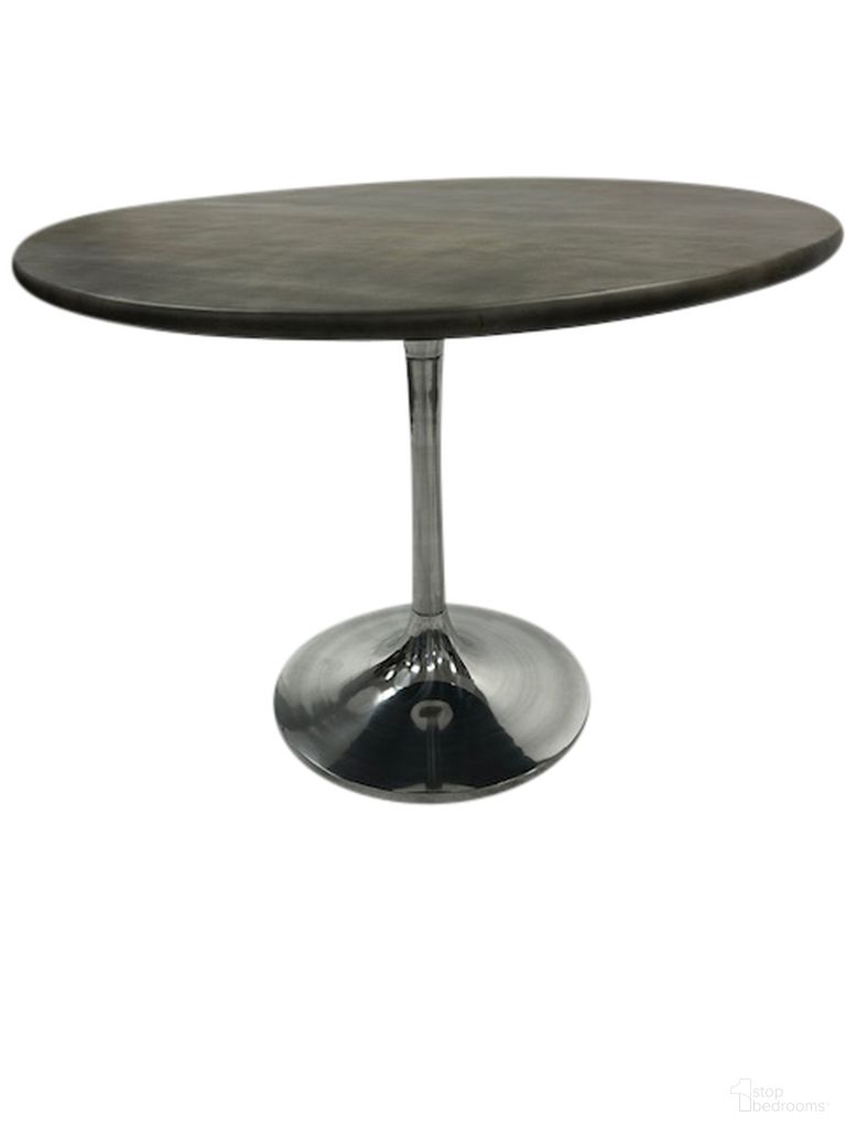 The appearance of Alden Wood Top 40 Inch Round Dining Table In Fog Gray Top and Chrome Base designed by Carolina Living in the modern / contemporary interior design. This fog gray and chrome piece of furniture  was selected by 1StopBedrooms from Alden Collection to add a touch of cosiness and style into your home. Sku: WT4040T-FGRYCHR. Table Base Style: Pedestal. Table Top Shape: Round. Size: 40". Material: Mango Wood.