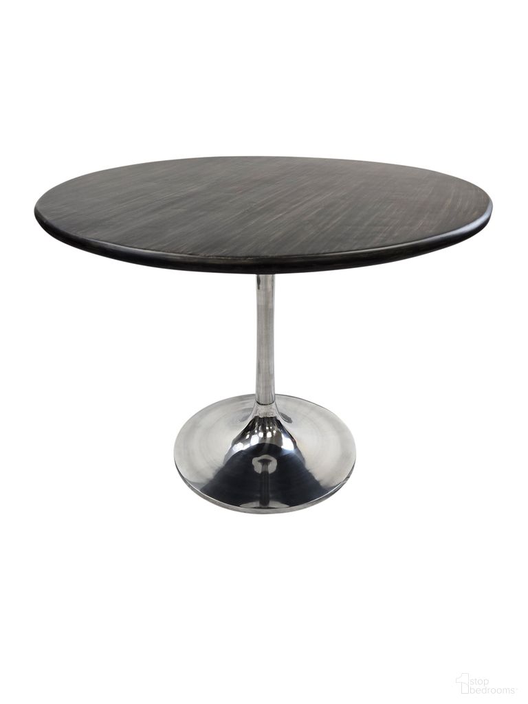 The appearance of Alden Wood Top 40 Inch Round Dining Table In Warm Black Top and Chrome Base designed by Carolina Living in the modern / contemporary interior design. This warm black and chrome piece of furniture was selected by 1StopBedrooms from Alden Collection to add a touch of cosiness and style into your home. Sku: WT4040T-WMBLKCHR. Table Base Style: Pedestal. Table Top Shape: Round. Size: 40". Material: Mango Wood.