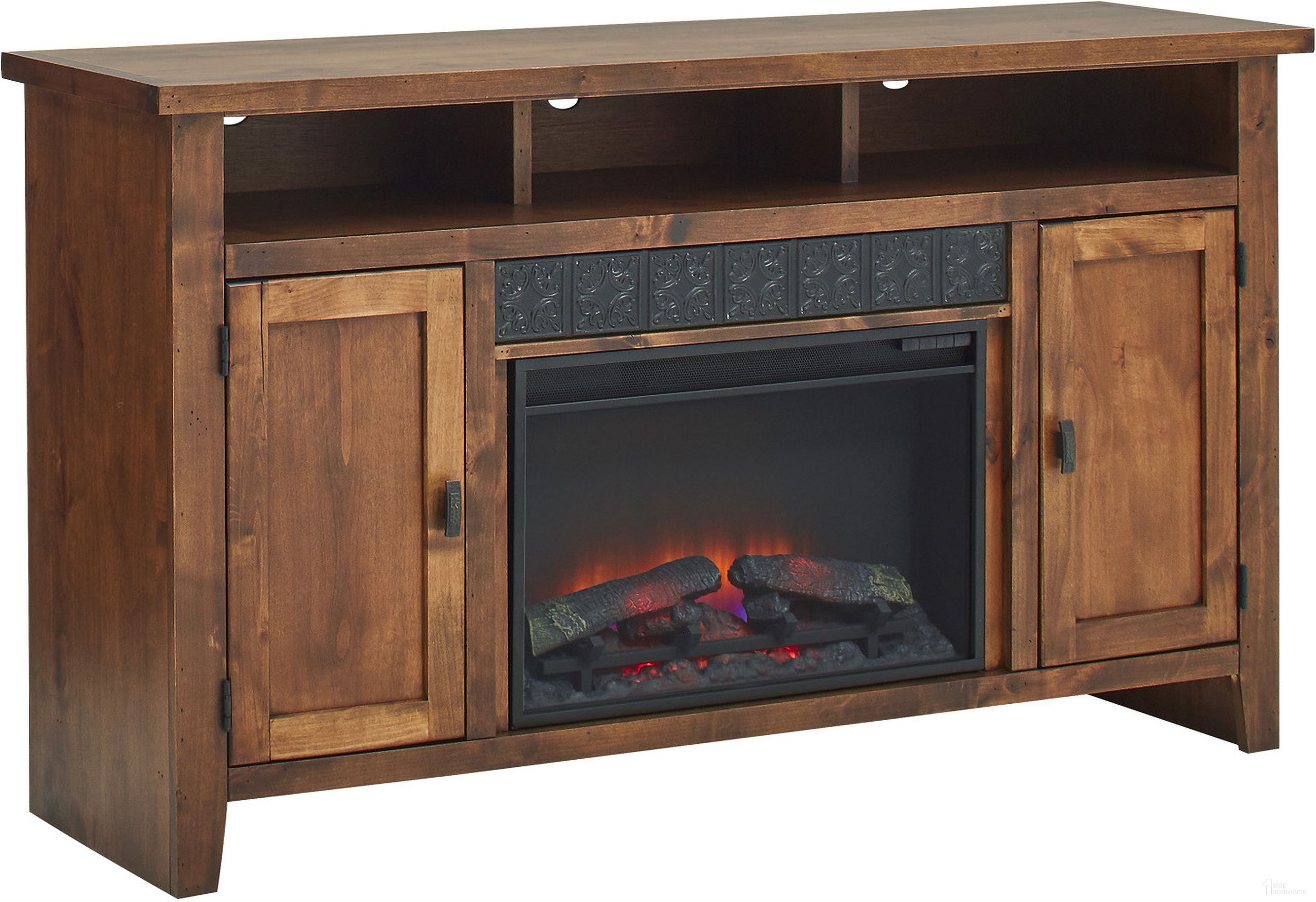 The appearance of Alder Grove 63 Inch Fireplace Console In Medium Brown designed by Aspenhome in the rustic / southwestern interior design. This medium brown piece of furniture  was selected by 1StopBedrooms from Alder Grove Collection to add a touch of cosiness and style into your home. Sku: DG1901-FRT. Material: Wood.