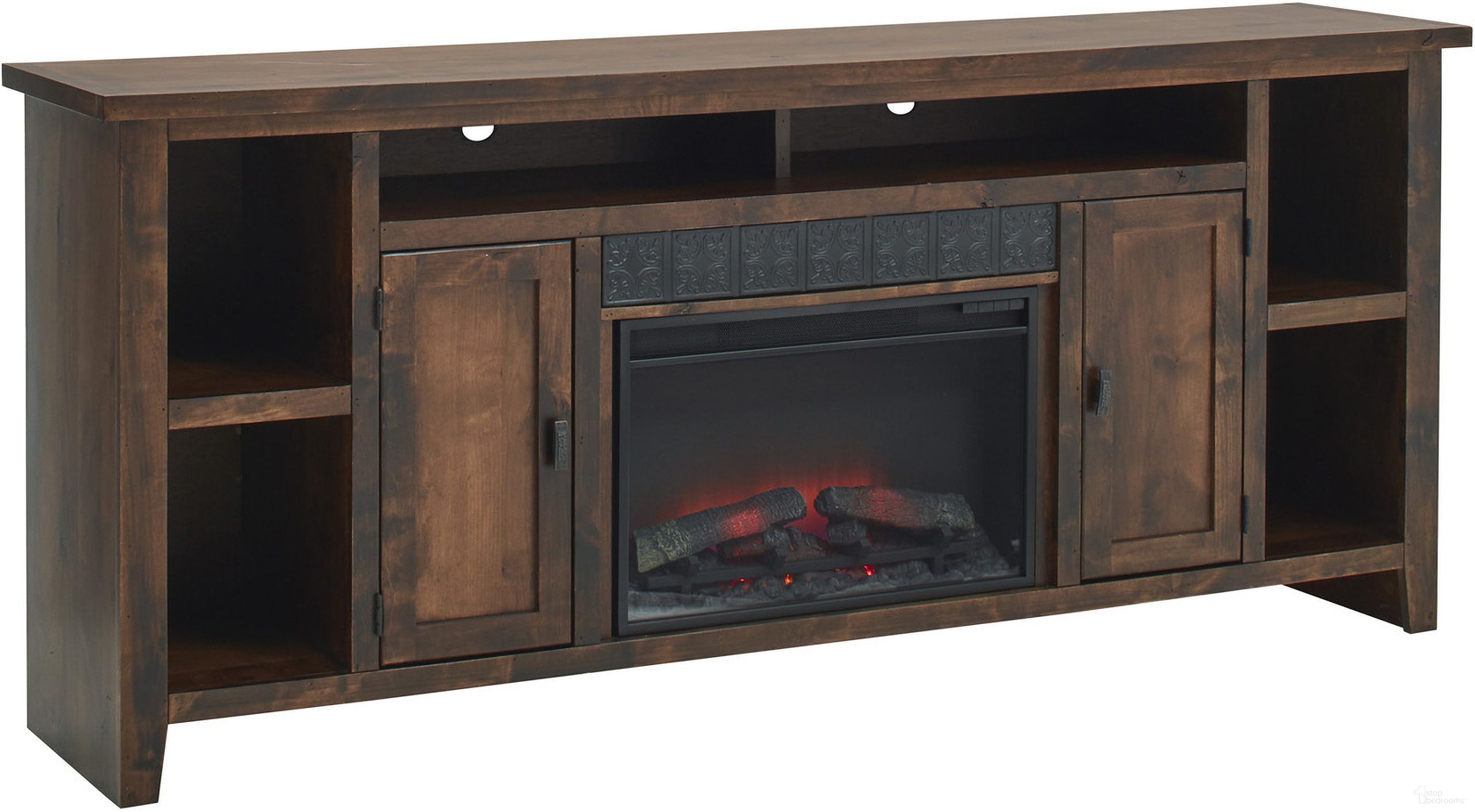 The appearance of Alder Grove 84 Inch Fireplace Console In Dark Brown designed by Aspenhome in the rustic / southwestern interior design. This dark brown piece of furniture  was selected by 1StopBedrooms from Alder Grove Collection to add a touch of cosiness and style into your home. Sku: DG1902-TOB. Material: Wood.