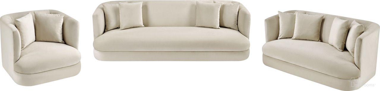 The appearance of Alder Living Room Set In Cream Velvet designed by Meridian in the modern / contemporary interior design. This cream velvet piece of furniture  was selected by 1StopBedrooms from Alder Collection to add a touch of cosiness and style into your home. Sku: 699Cream-S;699Cream-L. Material: Velvet.