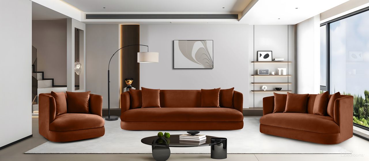 The appearance of Alder Velvet Living Room Set In Cognac Velvet designed by Meridian in the modern / contemporary interior design. This cognac velvet piece of furniture was selected by 1StopBedrooms from Alder Collection to add a touch of cosiness and style into your home. Sku: 699Cognac-S;699Cognac-L. Material: Velvet.