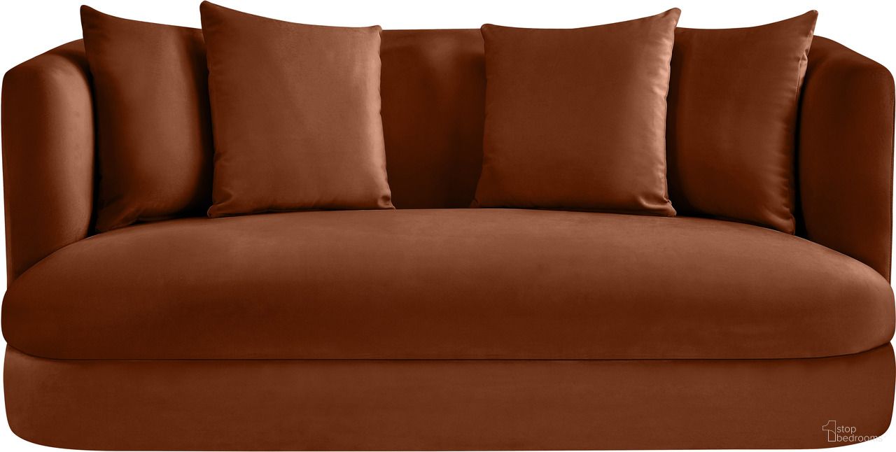 The appearance of Alder Velvet Loveseat In Cognac Velvet designed by Meridian in the modern / contemporary interior design. This cognac velvet piece of furniture was selected by 1StopBedrooms from Alder Collection to add a touch of cosiness and style into your home. Sku: 699Cognac-L. Material: Velvet.