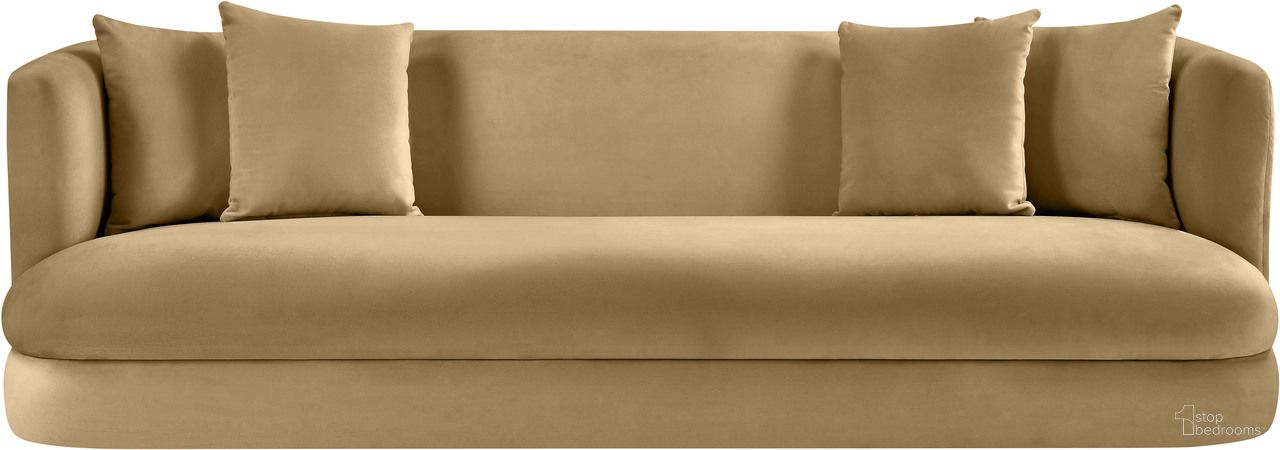 The appearance of Alder Velvet Sofa In Camel designed by Meridian in the modern / contemporary interior design. This camel piece of furniture  was selected by 1StopBedrooms from Alder Collection to add a touch of cosiness and style into your home. Sku: 699Camel-S. Material: Velvet.