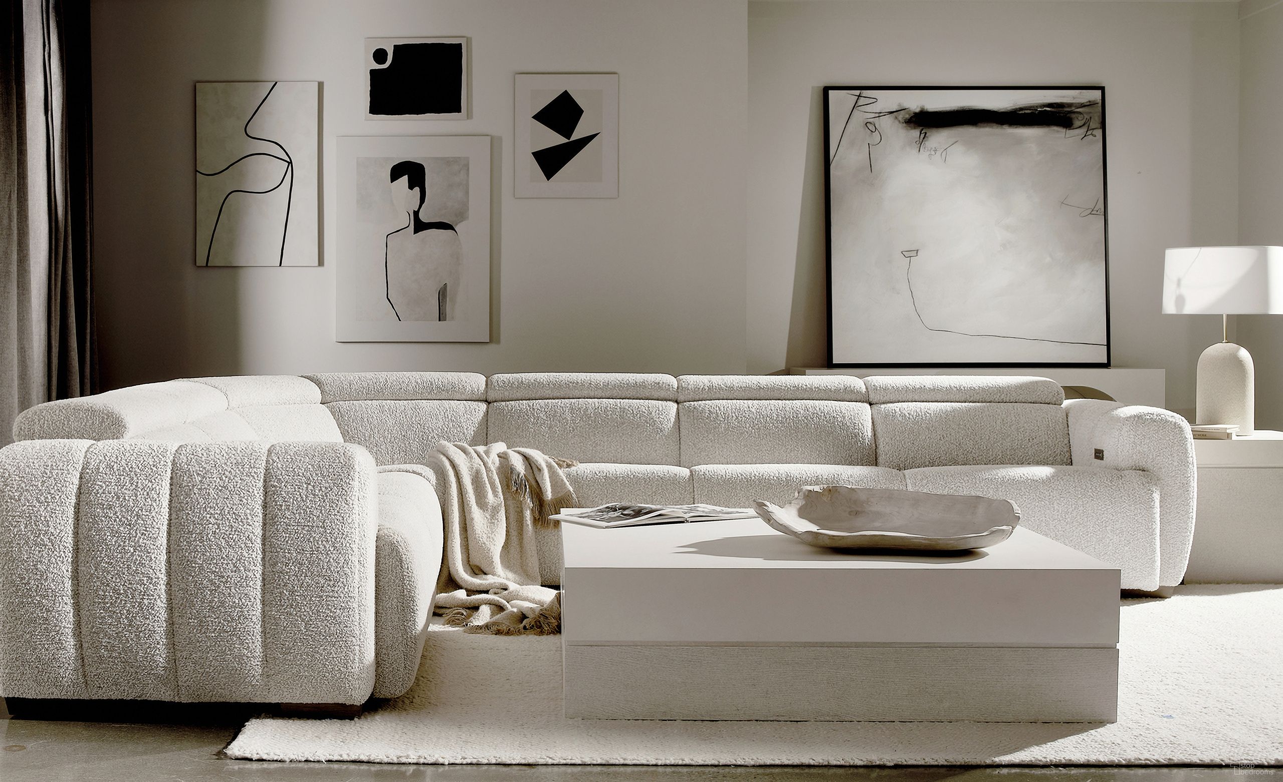 Aldo Fabric Power Motion Sectional In Grey Boucle
