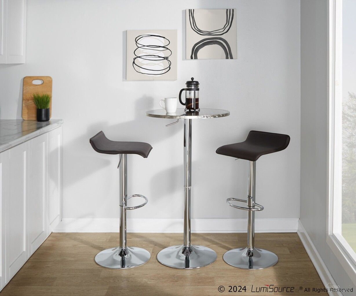 The appearance of Ale Bistro Round Adjustable Bar Set with Oval Footrest In Silver and Brown designed by Lumisource in the modern / contemporary interior design. This silver and brown piece of furniture  was selected by 1StopBedrooms from Ale Collection to add a touch of cosiness and style into your home. Sku: BT-TLBISTRO23RN;BS-ALE BN2. Material: Foam.