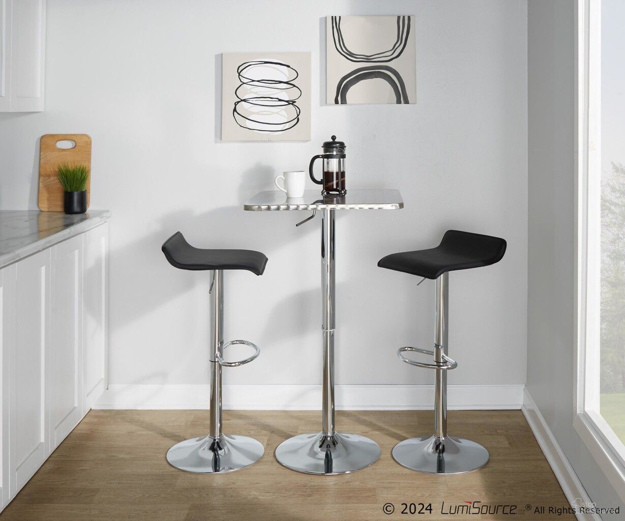 The appearance of Ale Bistro Square Adjustable Bar Set with Oval Footrest In Silver and Black designed by Lumisource in the modern / contemporary interior design. This silver and black piece of furniture was selected by 1StopBedrooms from Ale Collection to add a touch of cosiness and style into your home. Sku: BT-TLBISTRO23SQ;BS-ALE BK2. Material: Foam.