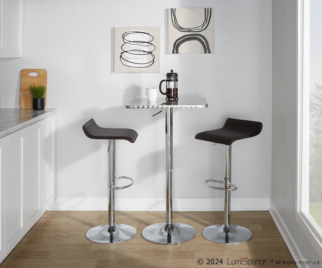 The appearance of Ale Bistro Square Adjustable Bar Set with Oval Footrest In Silver and Brown designed by Lumisource in the modern / contemporary interior design. This silver and brown piece of furniture was selected by 1StopBedrooms from Ale Collection to add a touch of cosiness and style into your home. Sku: BT-TLBISTRO23SQ;BS-ALE BN2. Material: Foam.