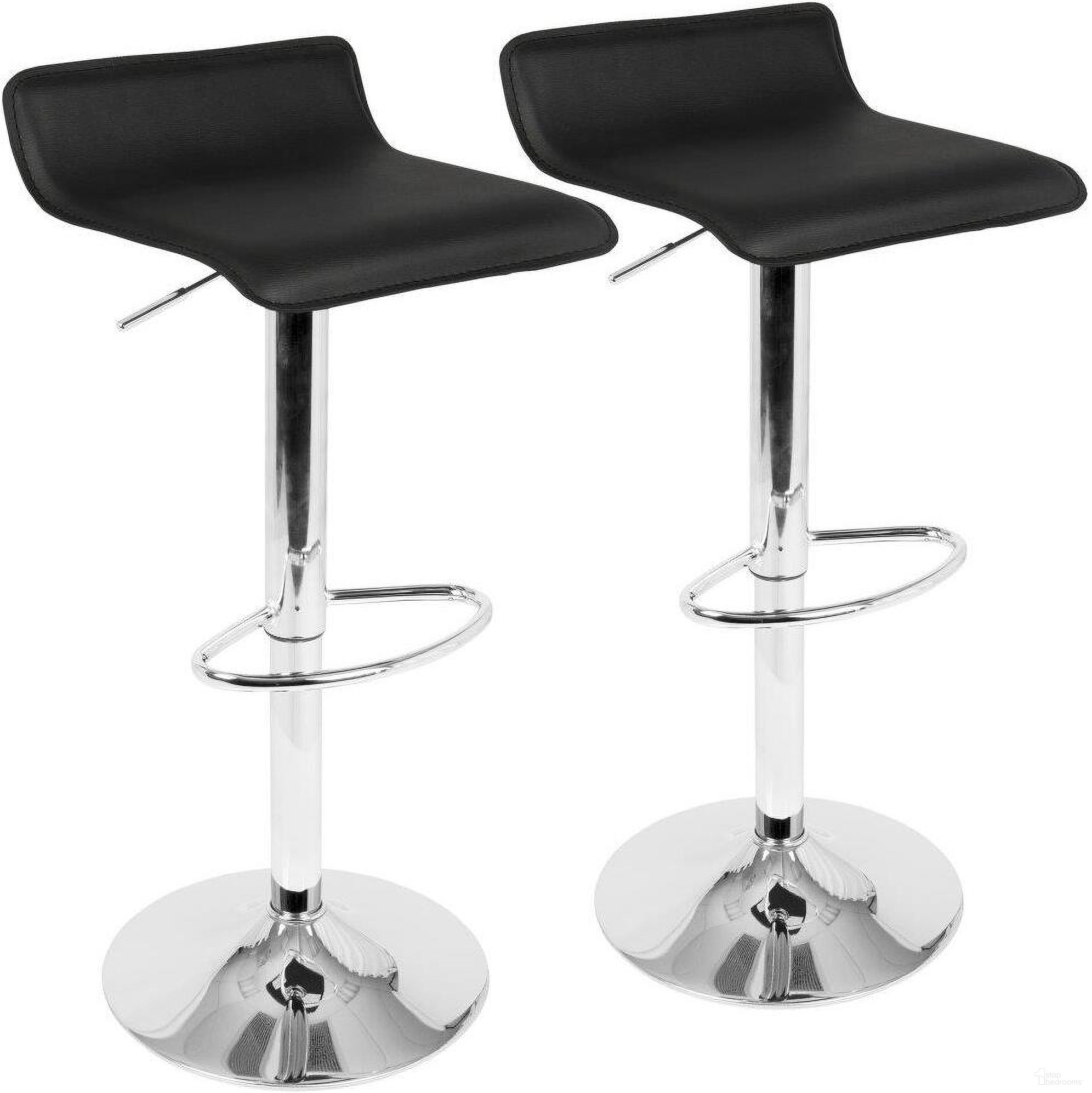 The appearance of Ale Contemporary Adjustable Barstool In Black Pu Leather - Set Of 2 designed by Lumisource in the modern / contemporary interior design. This black piece of furniture was selected by 1StopBedrooms from Ale Collection to add a touch of cosiness and style into your home. Sku: BS-ALE BK2. Material: Metal.