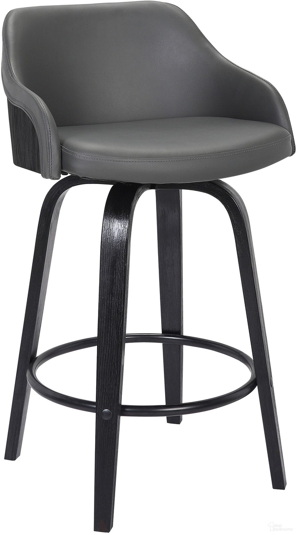 Alec 30 Inch Bar Height Swivel Gray Faux Leather and Black Wood Barstool