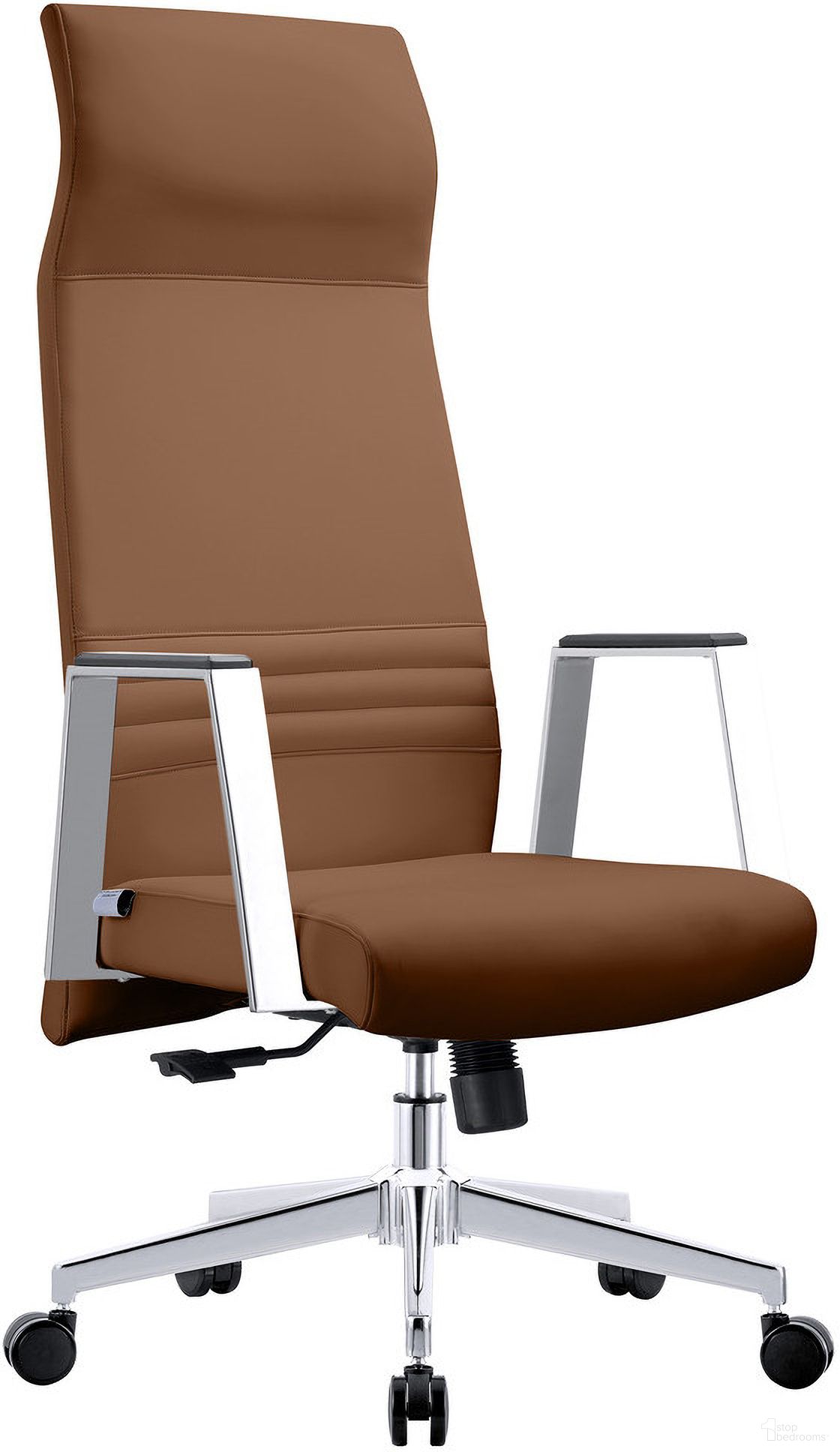 The appearance of Aleen High-Back Office Chair In Upholstered Leather and Iron Frame with Swivel and Tilt In Dark Brown designed by LeisureMod in the modern / contemporary interior design. This dark brown piece of furniture was selected by 1StopBedrooms from Aleen Collection to add a touch of cosiness and style into your home. Sku: AOT19DBRL. Material: Leather.