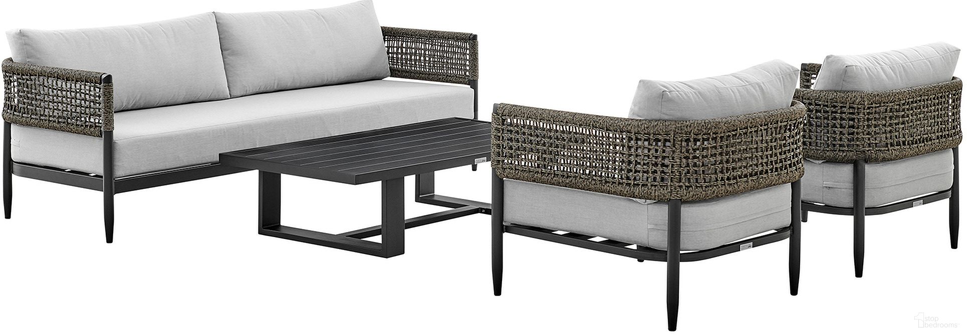 The appearance of Alegria 4 Piece Outdoor Conversation Set In Light Gray designed by Armen Living in the modern / contemporary interior design. This light gray piece of furniture was selected by 1StopBedrooms from Alegria Collection to add a touch of cosiness and style into your home. Sku: SETODALBLBX1;SETODALBLBX2;SETODALBLBX3;SETODALBLBX4. Material: Aluminum.