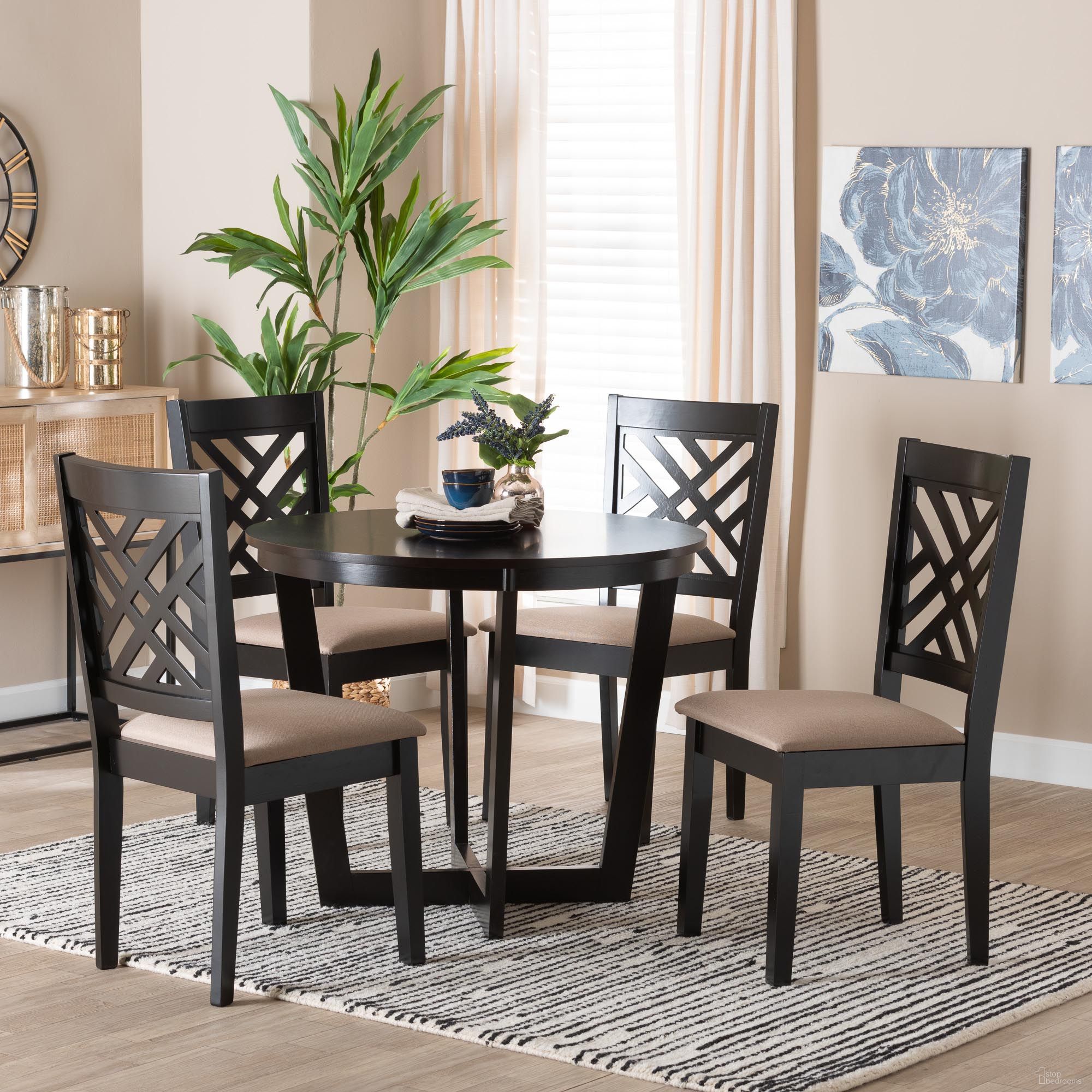 Alena Fabric and Wood 5-Piece Dining Set In Sand and Dark Brown