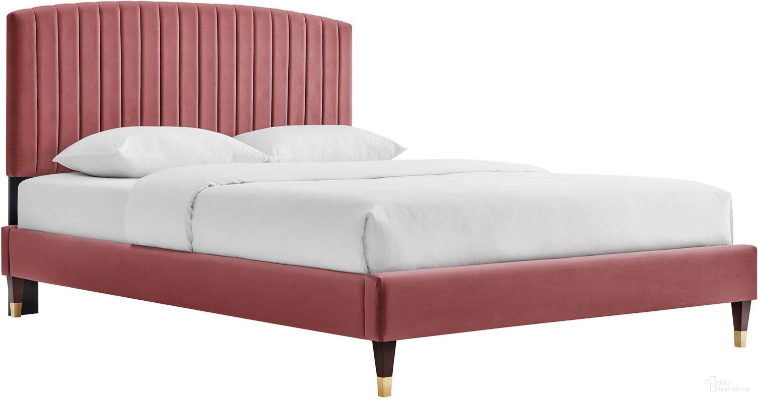 The appearance of Alessi Performance Velvet Queen Platform Bed In Dusty Rose MOD-6284-DUS designed by Modway in the modern / contemporary interior design. This dusty rose piece of furniture  was selected by 1StopBedrooms from Alessi Collection to add a touch of cosiness and style into your home. Sku: MOD-6141-DUS;MOD-6270-DUS. Bed Type: Platform Bed. Bed Size: Queen. Material: MDF.