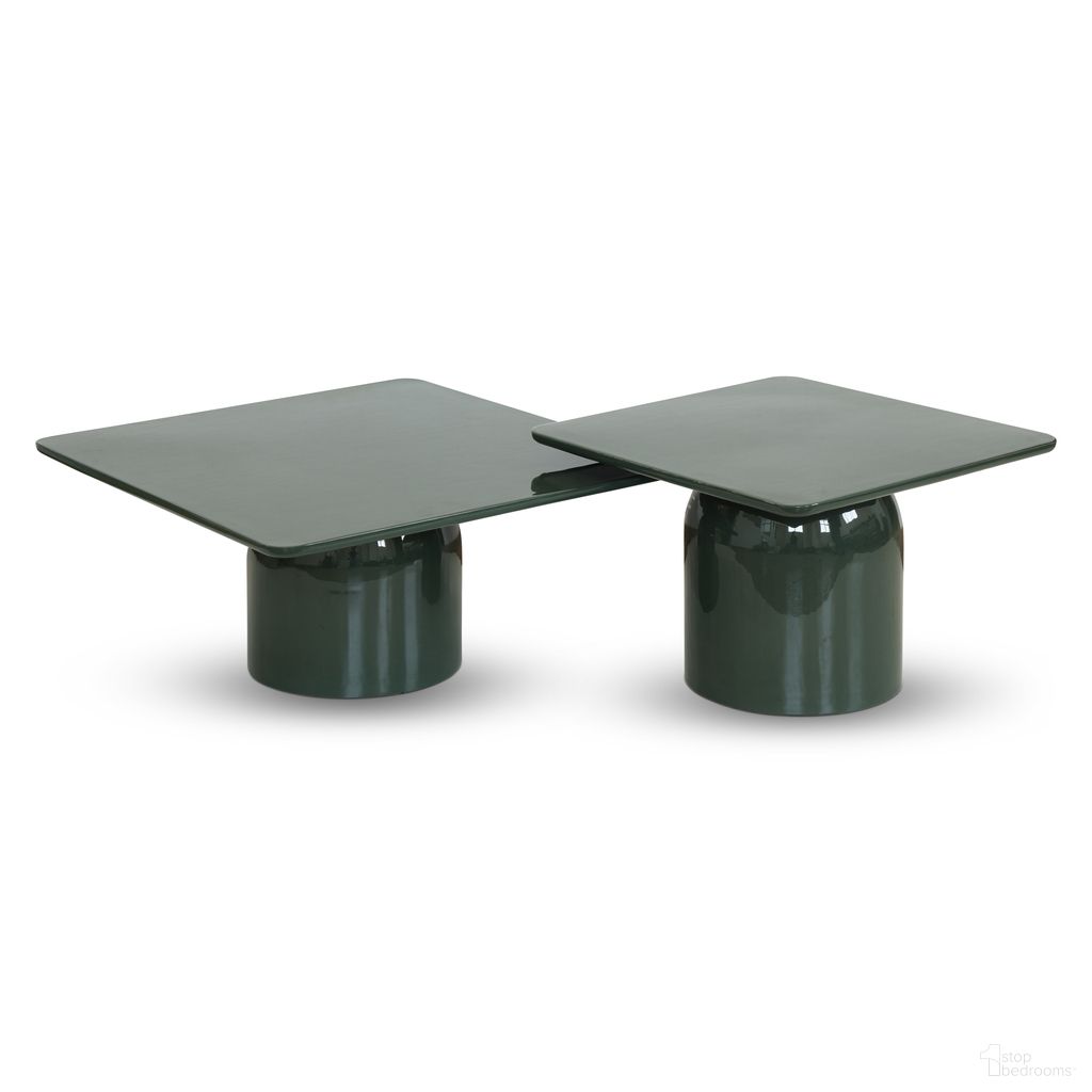 The appearance of Alessia Coffee Table Set Of 2 In Obsidian Green designed by Urbia in the modern / contemporary interior design. This obsidian green piece of furniture  was selected by 1StopBedrooms from Alessia Collection to add a touch of cosiness and style into your home. Sku: ISN-ALESSIA-CT-17OG14OG. Material: Enamel.