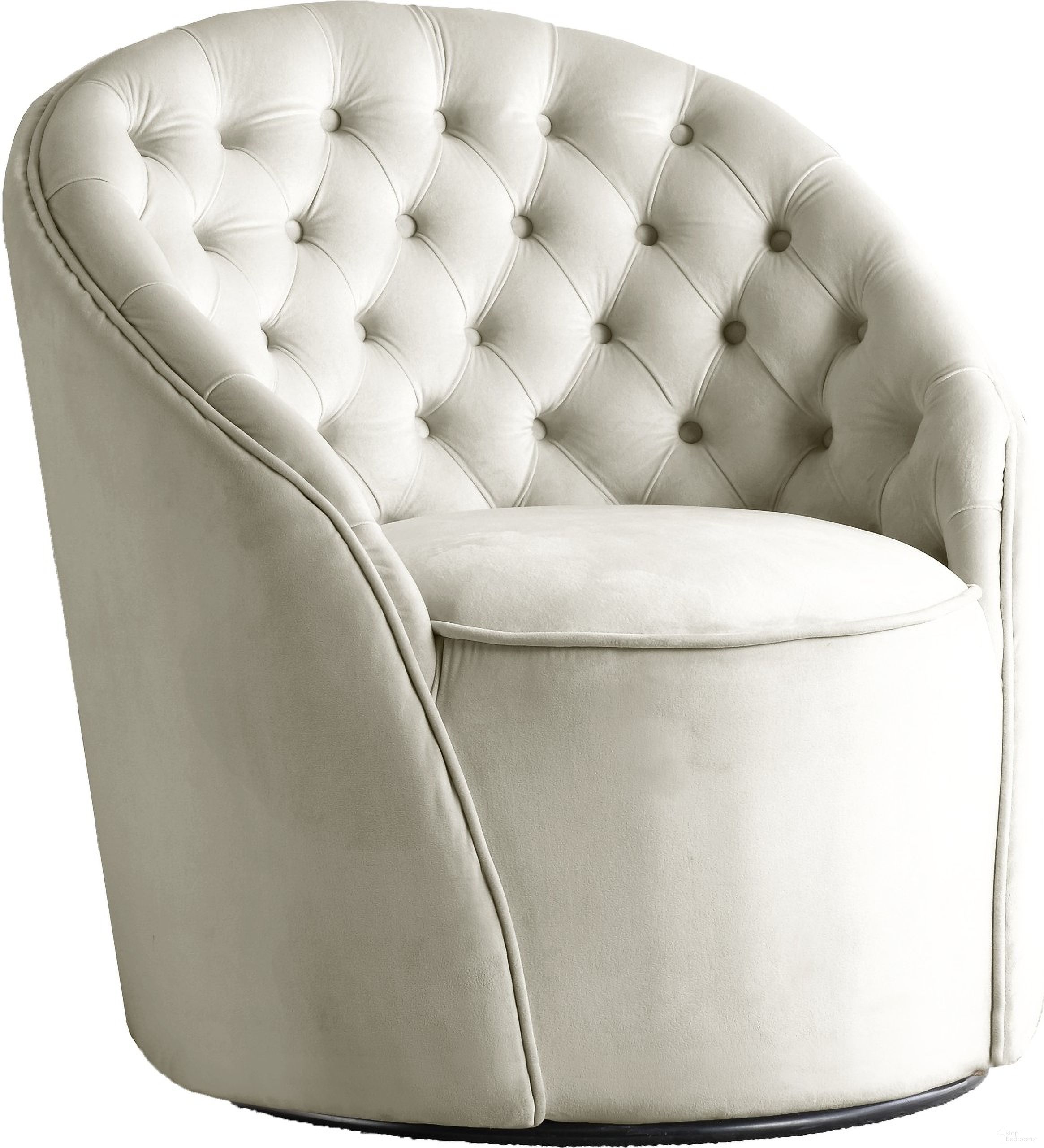 The appearance of Alessio Velvet Accent Chair In Cream designed by Meridian in the modern / contemporary interior design. This cream velvet piece of furniture was selected by 1StopBedrooms from Alessio Collection to add a touch of cosiness and style into your home. Sku: 501Cream. Material: Velvet.