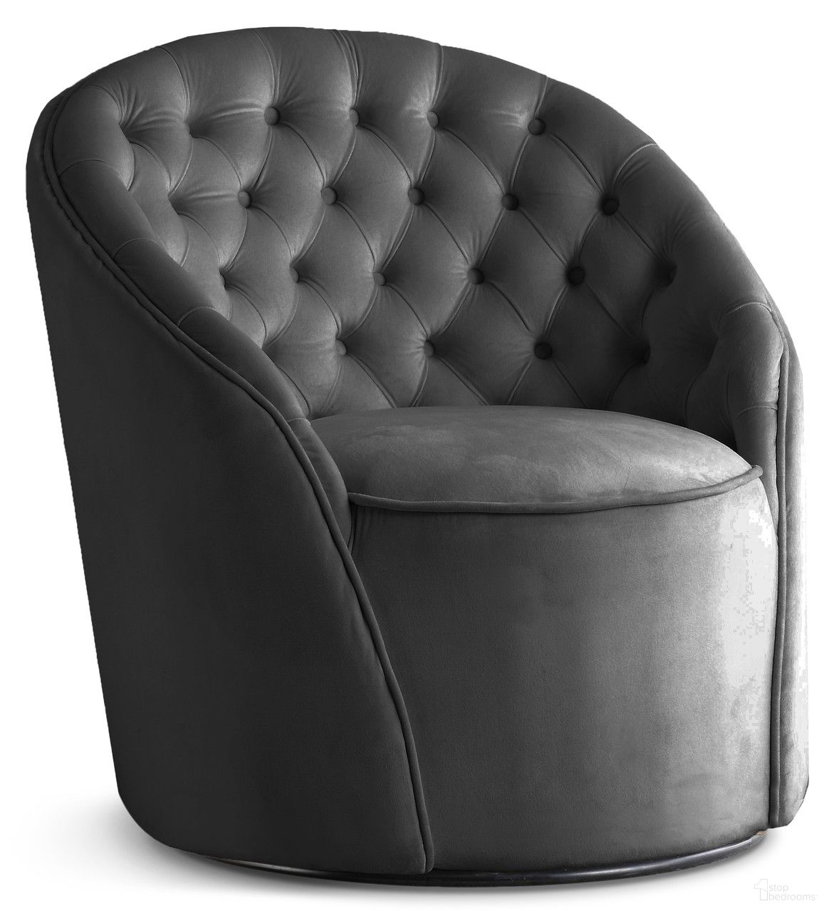The appearance of Alessio Velvet Accent Chair In Grey designed by Meridian in the modern / contemporary interior design. This grey piece of furniture  was selected by 1StopBedrooms from Alessio Collection to add a touch of cosiness and style into your home. Sku: 501Grey. Material: Velvet.