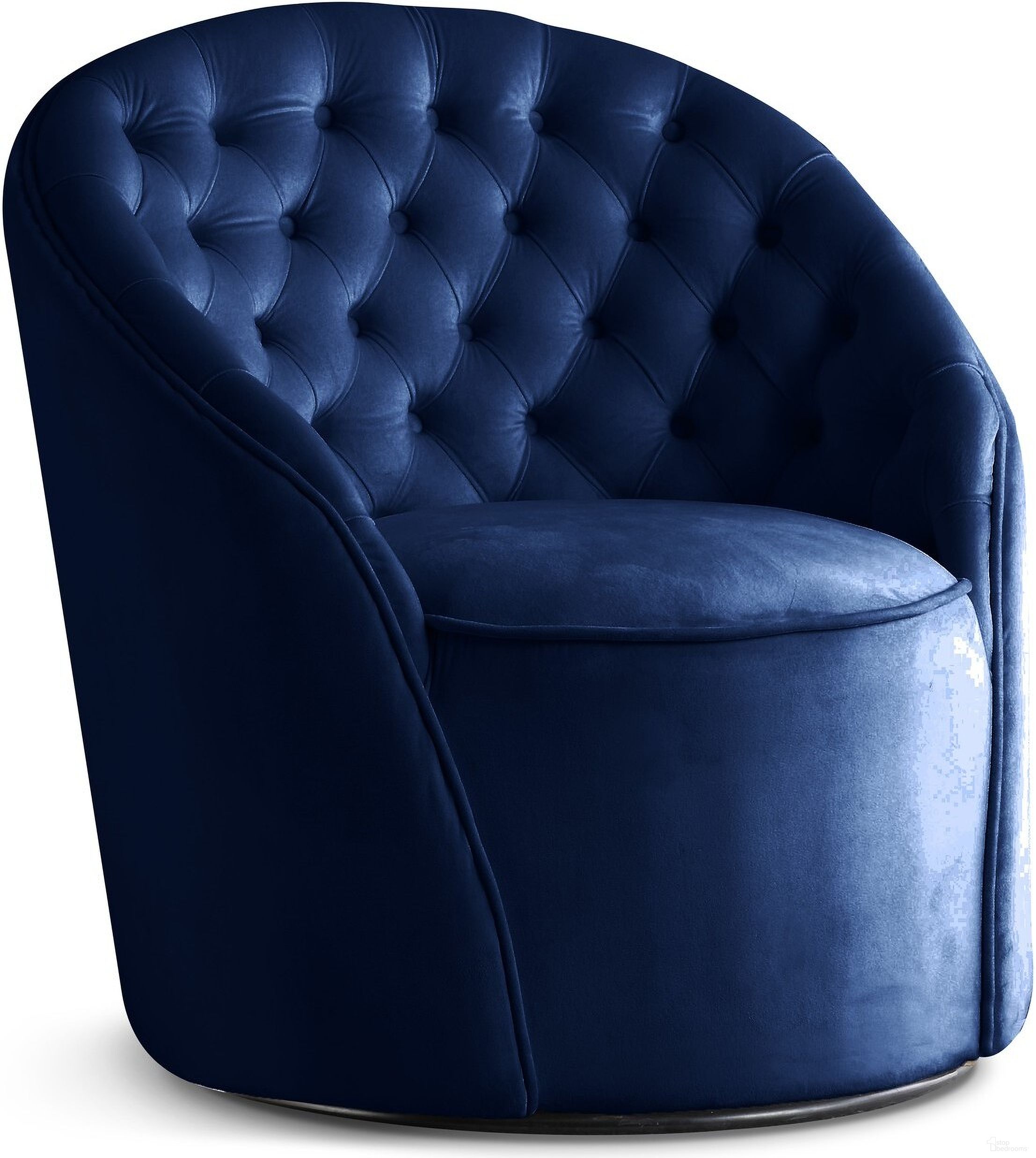 The appearance of Alessio Velvet Accent Chair In Navy designed by Meridian in the modern / contemporary interior design. This navy piece of furniture  was selected by 1StopBedrooms from Alessio Collection to add a touch of cosiness and style into your home. Sku: 501Navy. Material: Velvet.