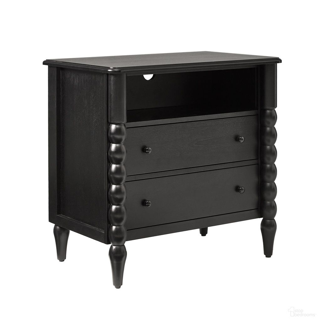 The appearance of Alex 28"W 3-Drawer Nightstand In Black designed by Karat Home in the rustic / southwestern interior design. This black piece of furniture  was selected by 1StopBedrooms from Alex Collection to add a touch of cosiness and style into your home. Sku: NSRB1439-BLK. Material: Solid Wood.