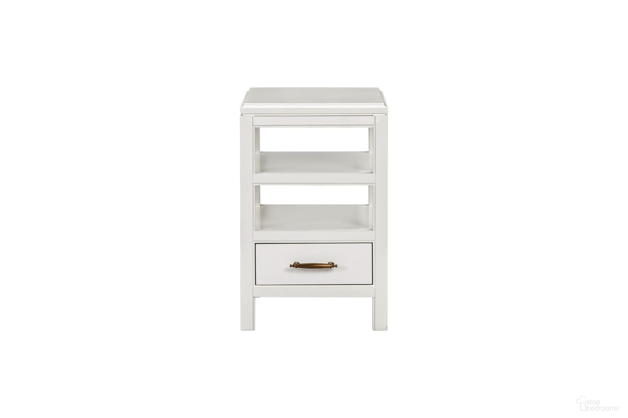 The appearance of Alexander Chairside Table In White designed by Aspenhome in the transitional interior design. This white piece of furniture was selected by 1StopBedrooms from Alexander Collection to add a touch of cosiness and style into your home. Sku: I3014-9130-WHI. Material: Wood.