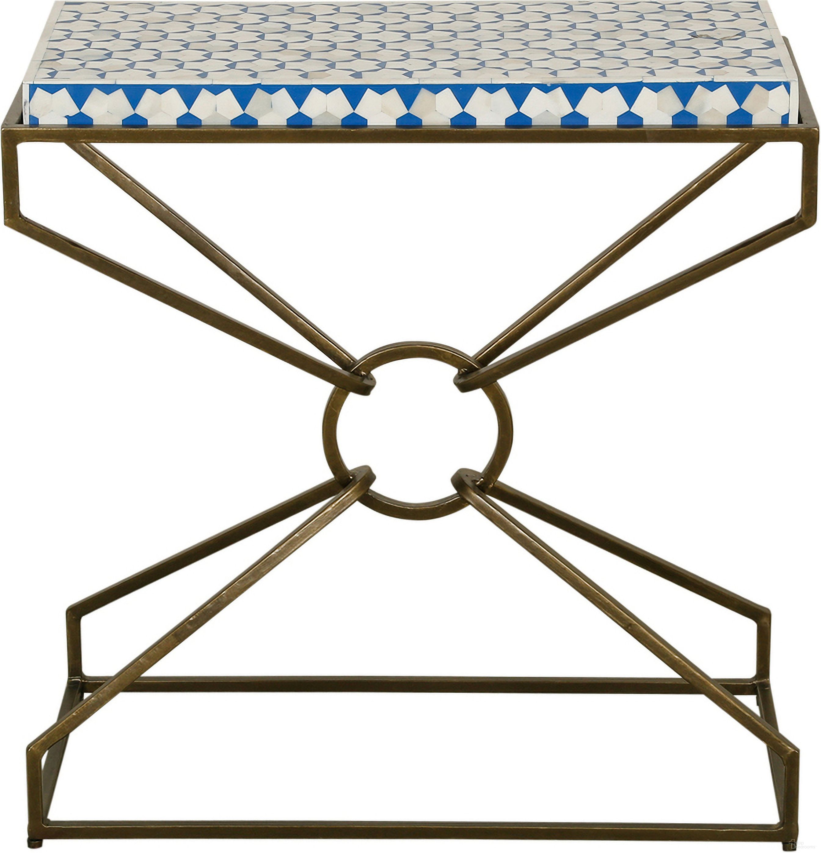 Alexandria 24 Inch Side Table with Bone Inlay and Brass In Natural