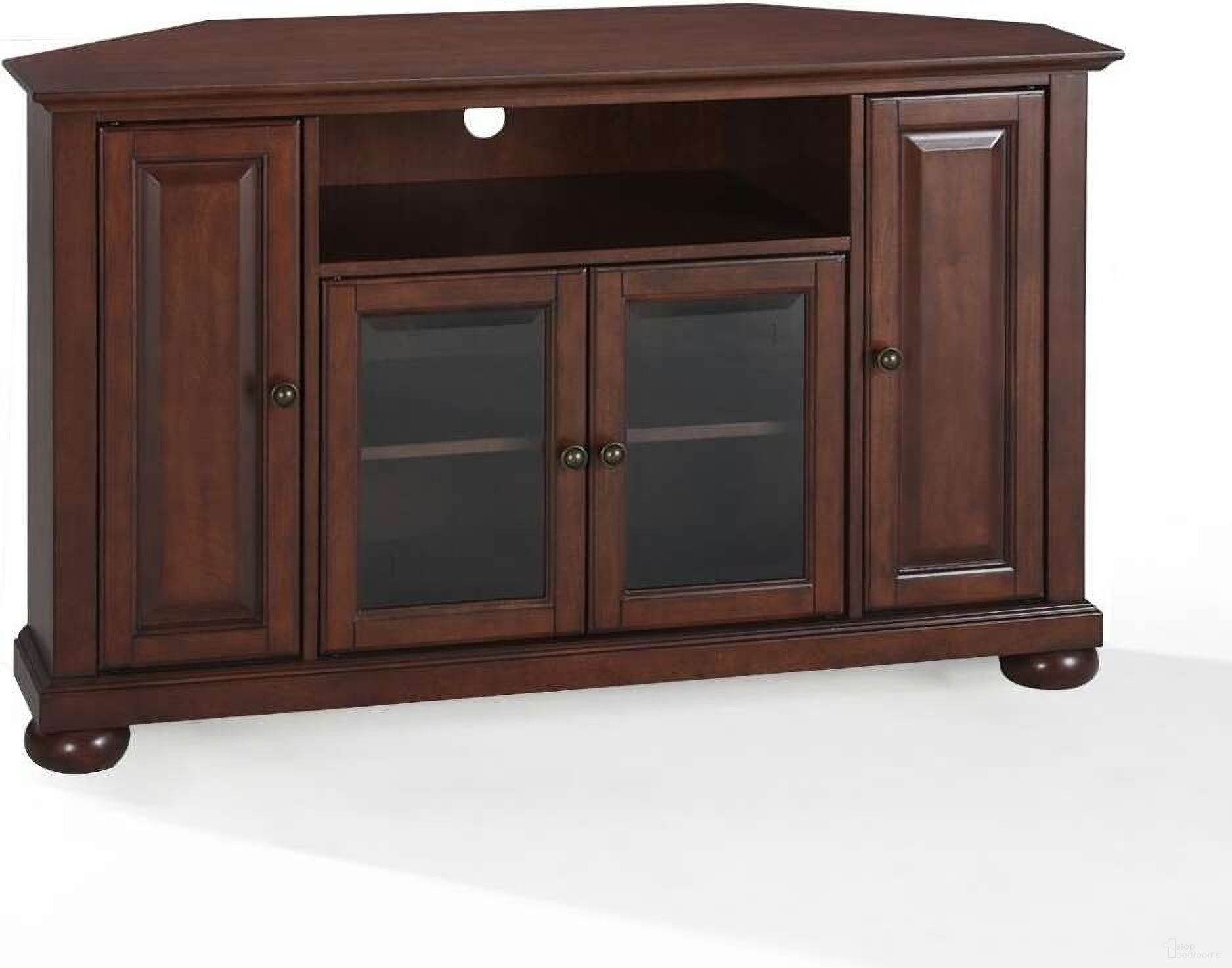 The appearance of Alexandria Corner TV Stand For 50+ Inch TVs In Mahogany designed by Crosley Brands in the traditional interior design. This mahogany piece of furniture was selected by 1StopBedrooms from Alexandria Collection to add a touch of cosiness and style into your home. Sku: CF100248-MA;CF0101-MA. Material: Solid Rubberwood.