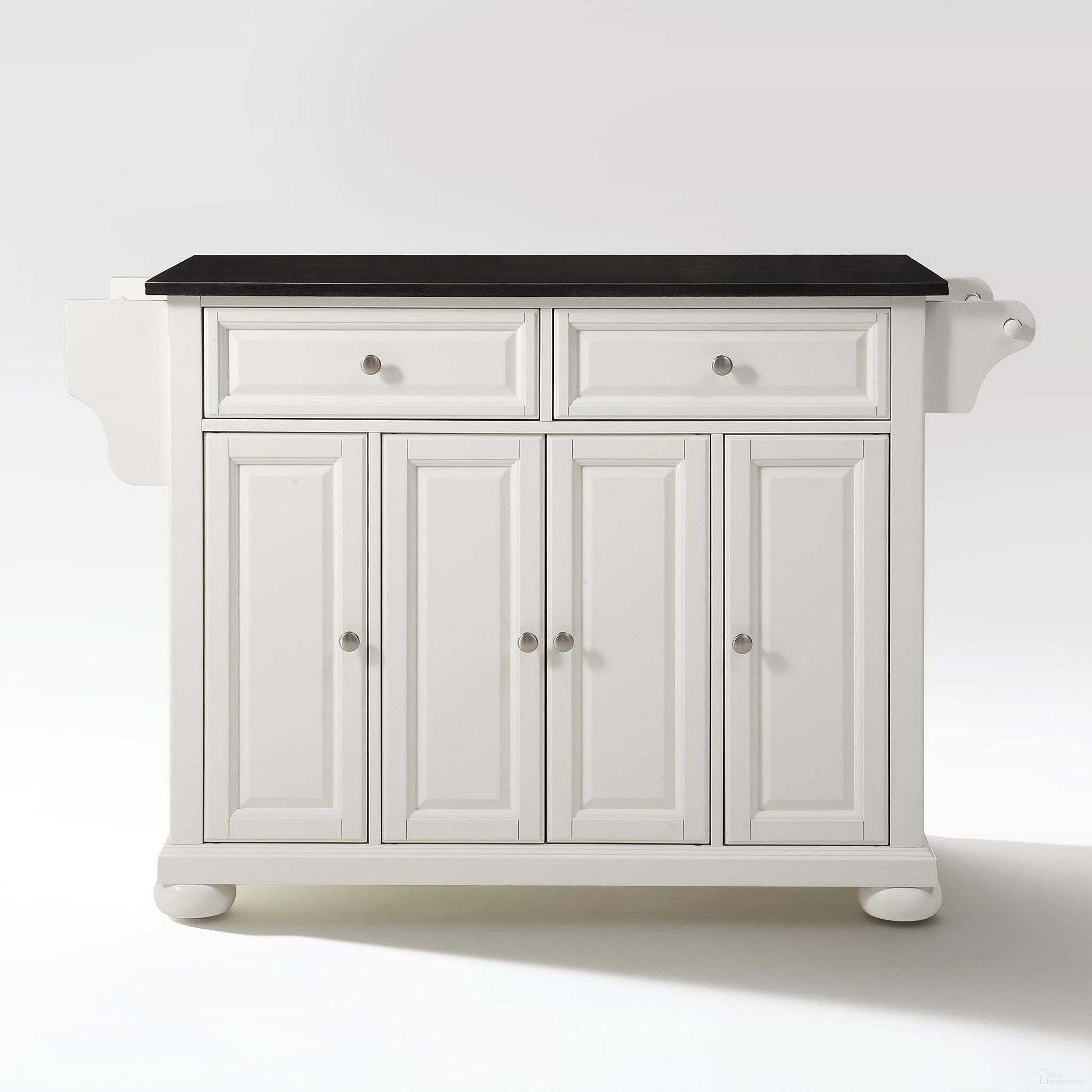 Alexandria Granite Top Full Size Kitchen Island/Cart In White and Black