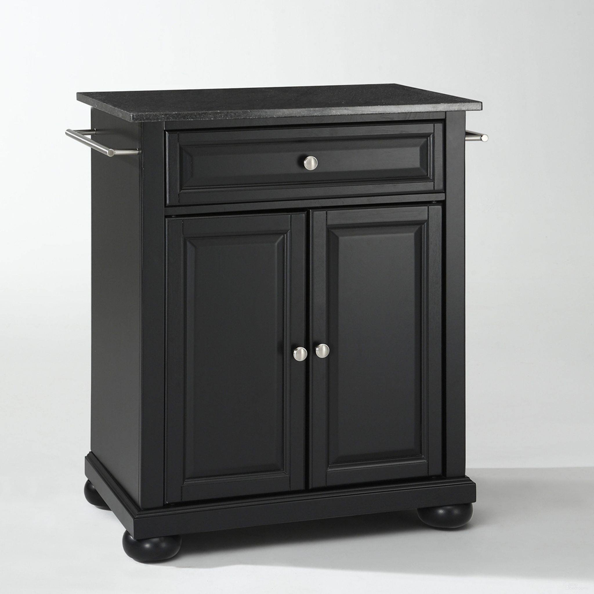 The appearance of Alexandria Granite Top Portable Kitchen Island/Cart In Black designed by Crosley Brands in the traditional interior design. This black piece of furniture  was selected by 1StopBedrooms from Alexandria Collection to add a touch of cosiness and style into your home. Sku: CF3002-BK;CF0401-BG;CF0101-BK. Material: Solid Granite.