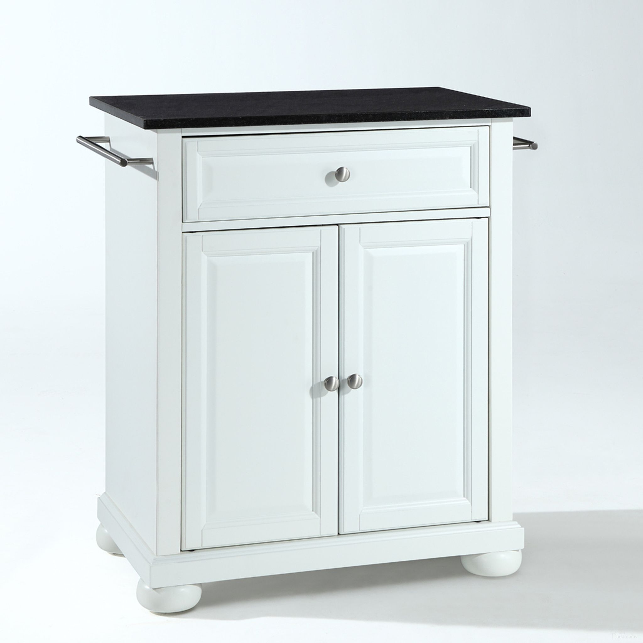 Alexandria Granite Top Portable Kitchen Island/Cart In White and Black