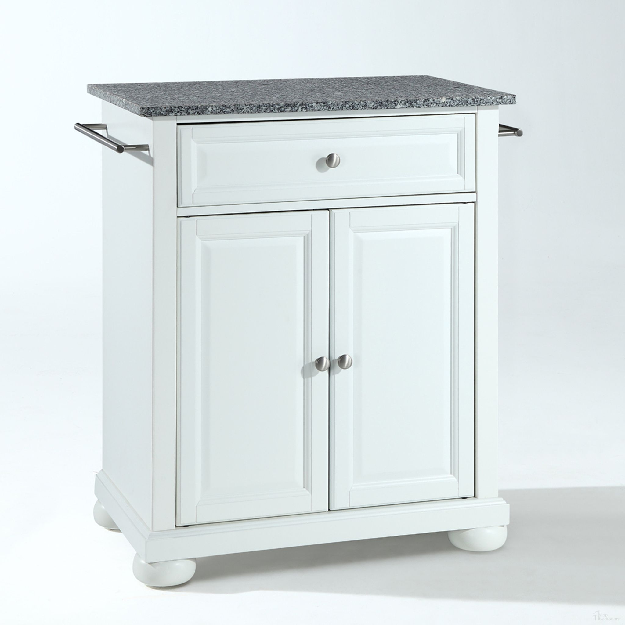 Alexandria Granite Top Portable Kitchen Island/Cart In White and Gray