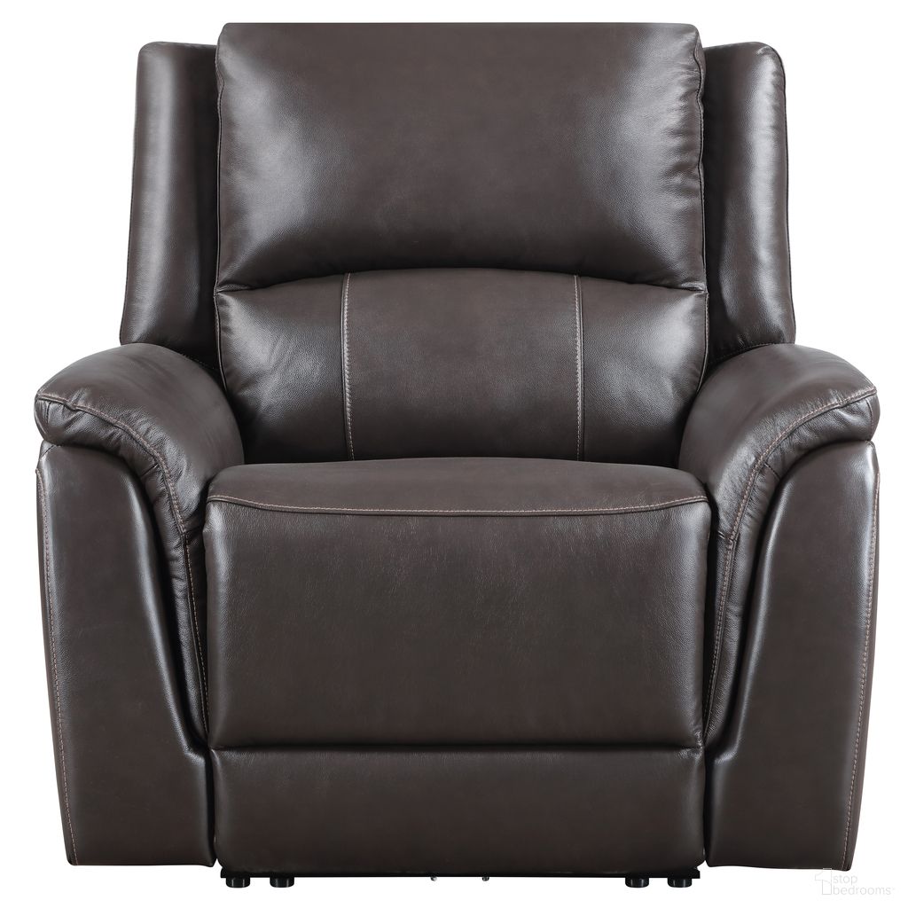 The appearance of Alexandria Power Recliner In Chocolate designed by Steve Silver in the transitional interior design. This chocolate piece of furniture was selected by 1StopBedrooms from Alexandria Collection to add a touch of cosiness and style into your home. Sku: ALX70629RG. Material: Genuine Leather.
