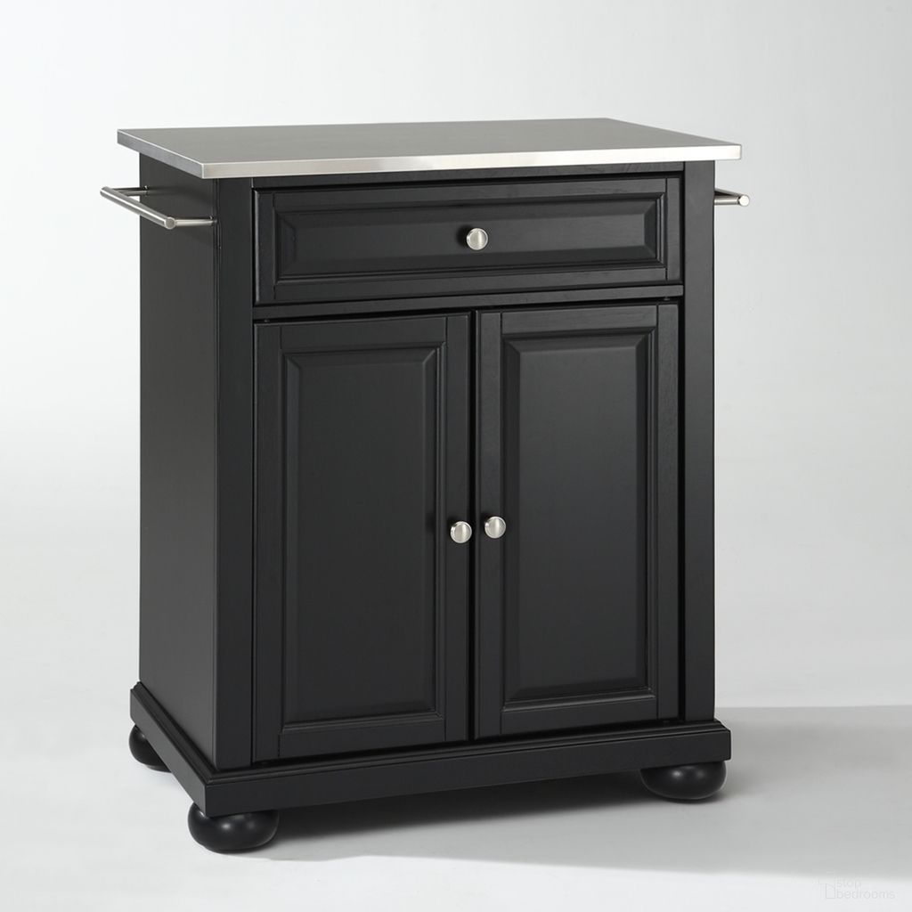 Alexandria Stainless Steel Top Portable Kitchen Island/Cart In Black